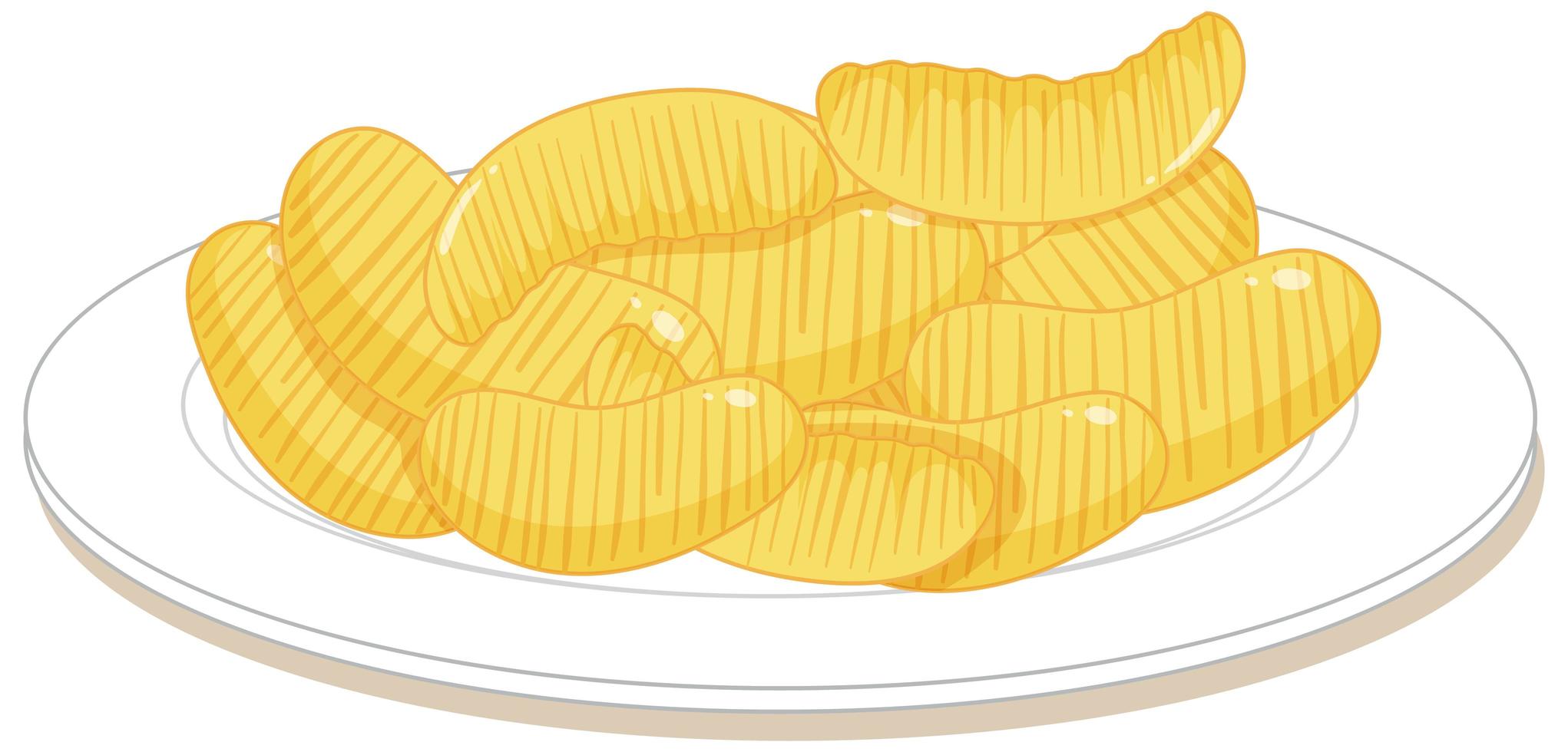 Potato chips on a plate isolated on white background vector