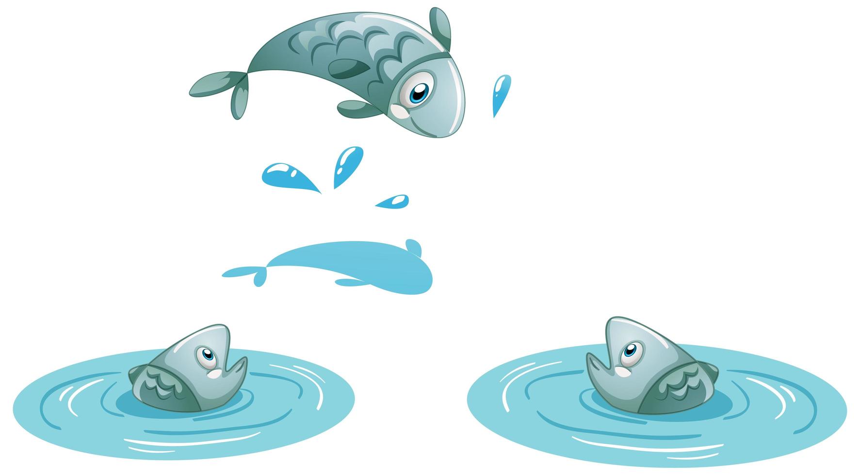 Tres peces en el agua aislado sobre fondo blanco. vector