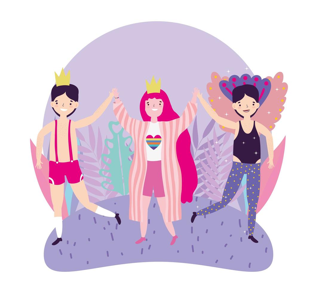 personajes lgbtqi de dibujos animados para la celebración del orgullo vector