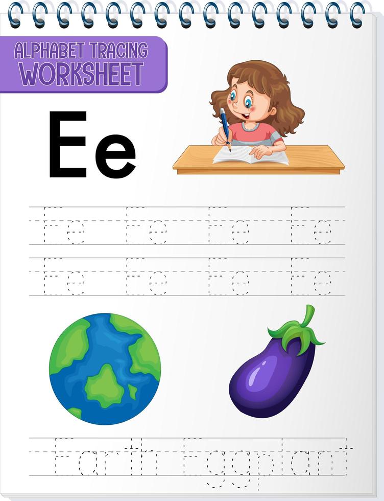 Alphabet tracing worksheet with letter and vocabulary vector