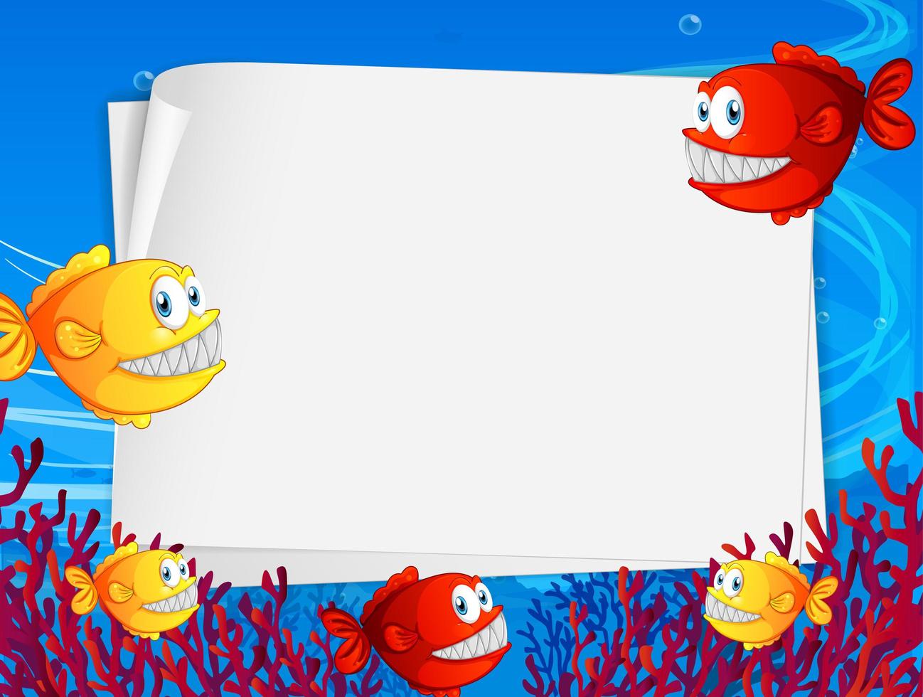 Blank paper banner with angler fish and undersea nature elements on the underwater background vector