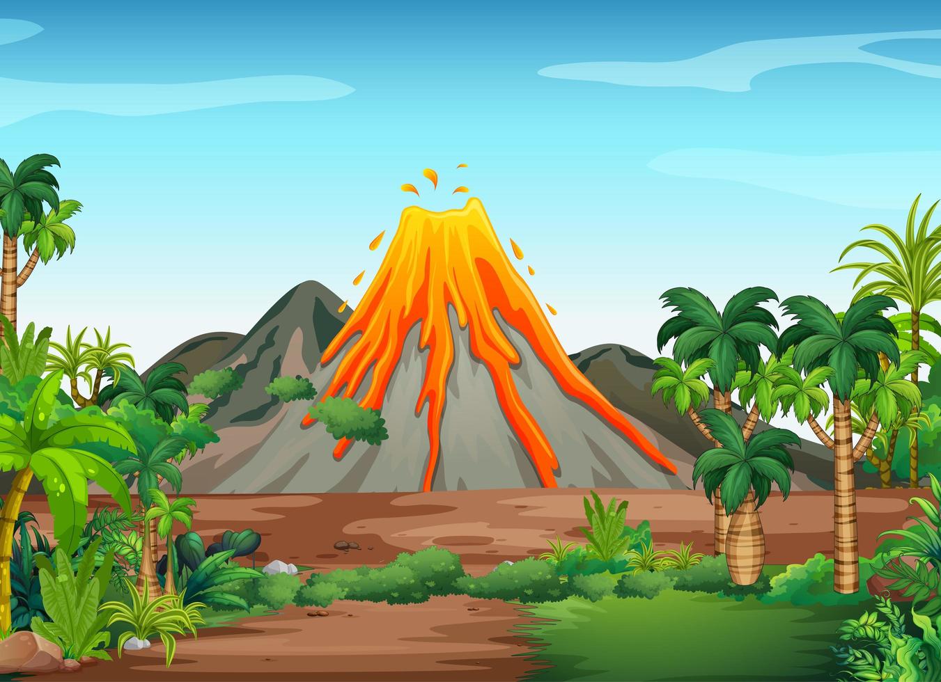 Volcanic eruption outdoor scene background vector