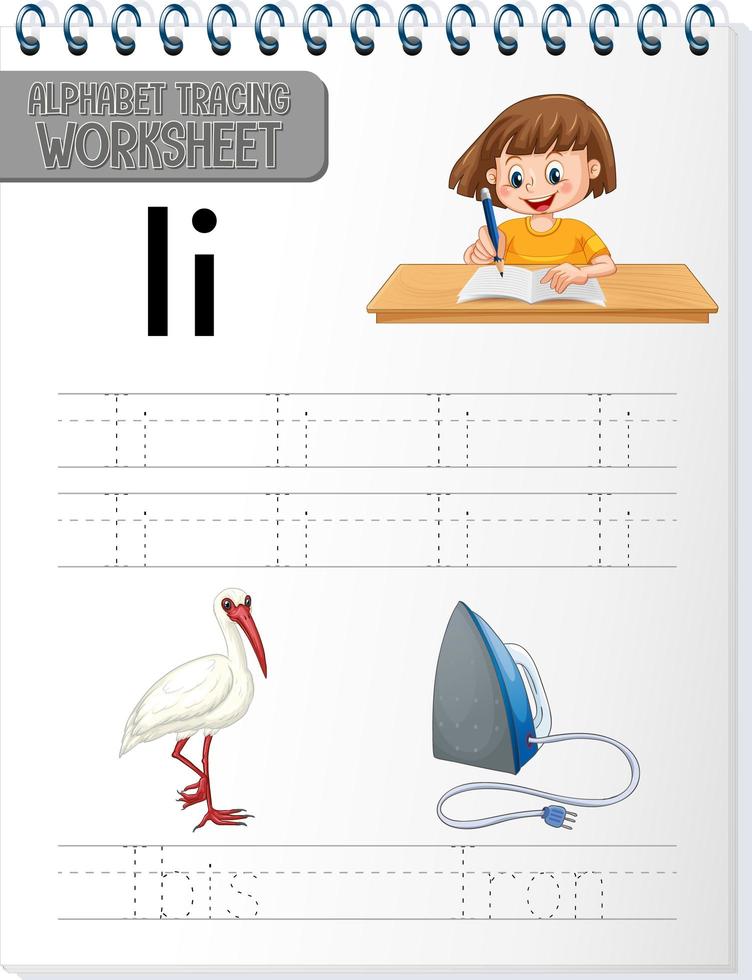 Alphabet tracing worksheet with letter and vocabulary vector