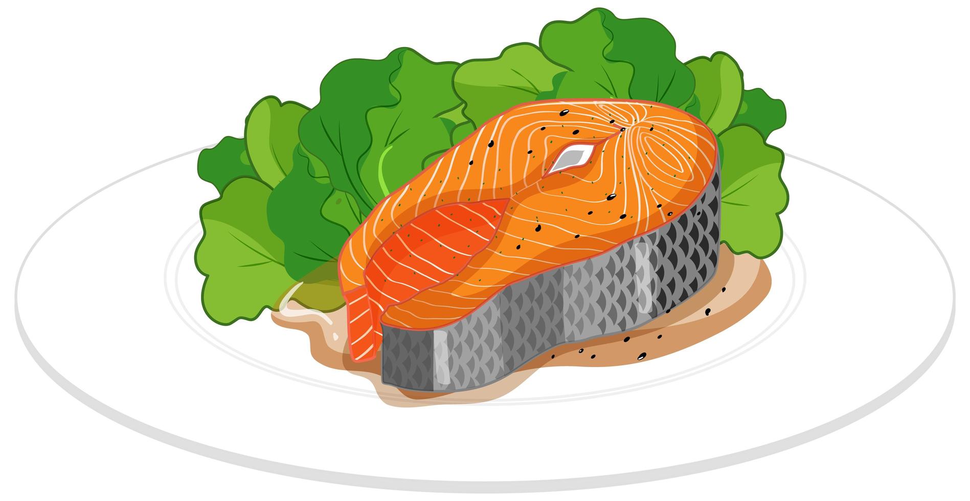 Salmon Steak on a plate isolated on white background vector