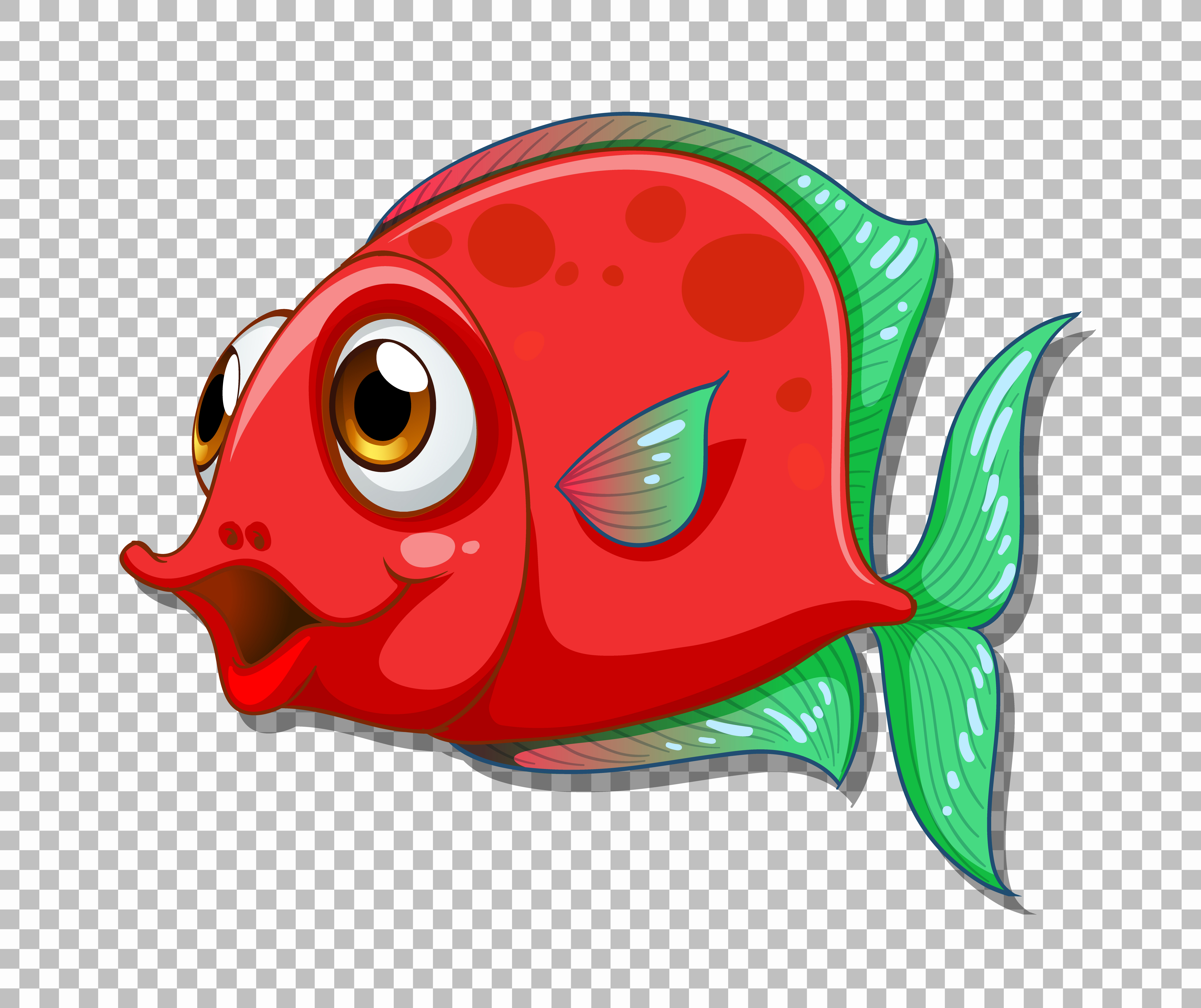 Red exotic fish cartoon character on transparent background