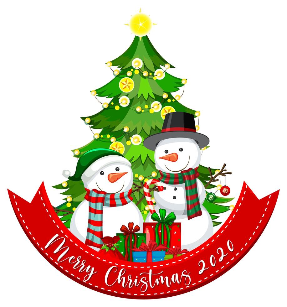 Merry Christmas 2020 font banner with Santa Claus and cute reindeer on white background vector