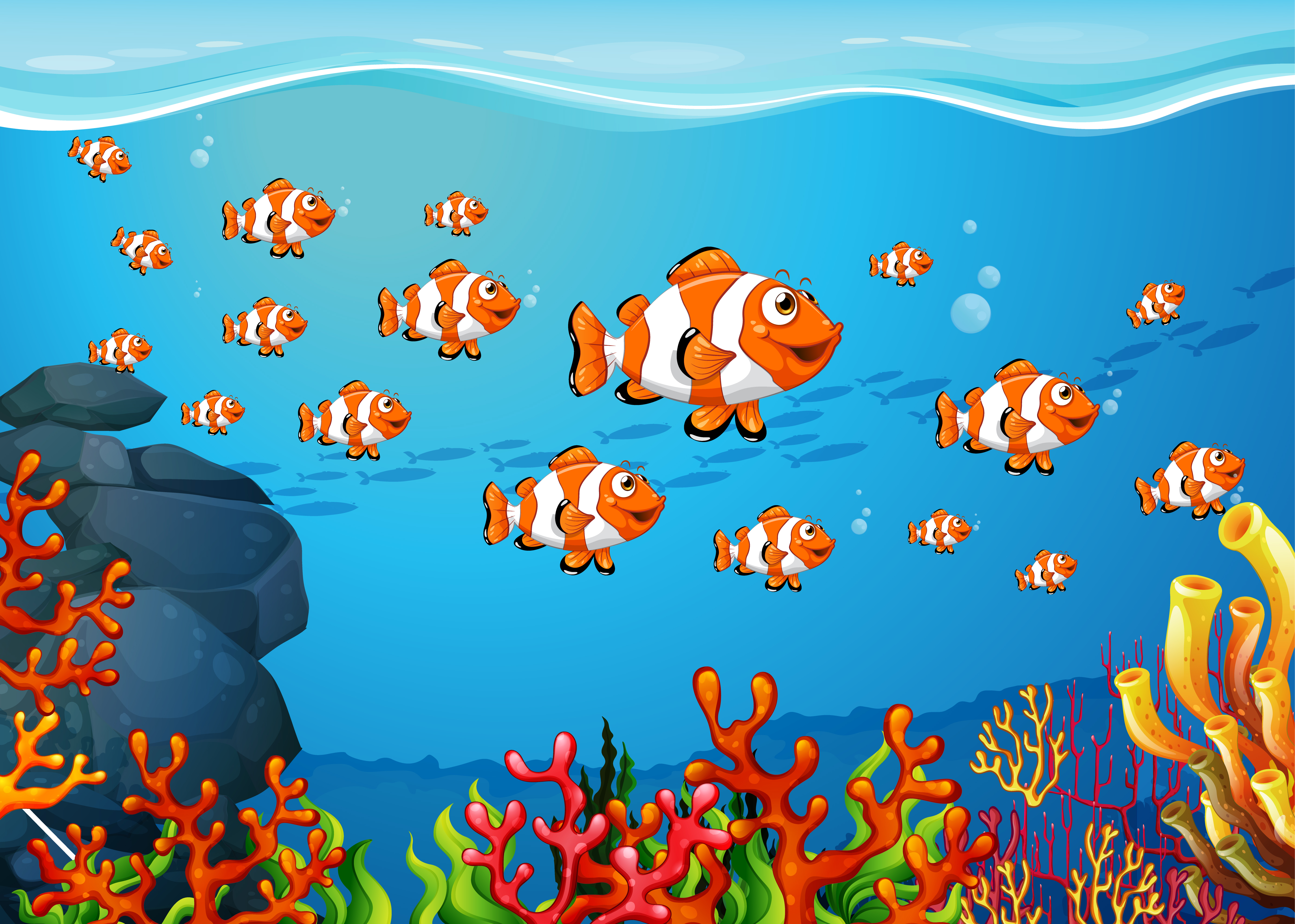 Many exotic fishes cartoon character in the underwater background 1482223  Vector Art at Vecteezy