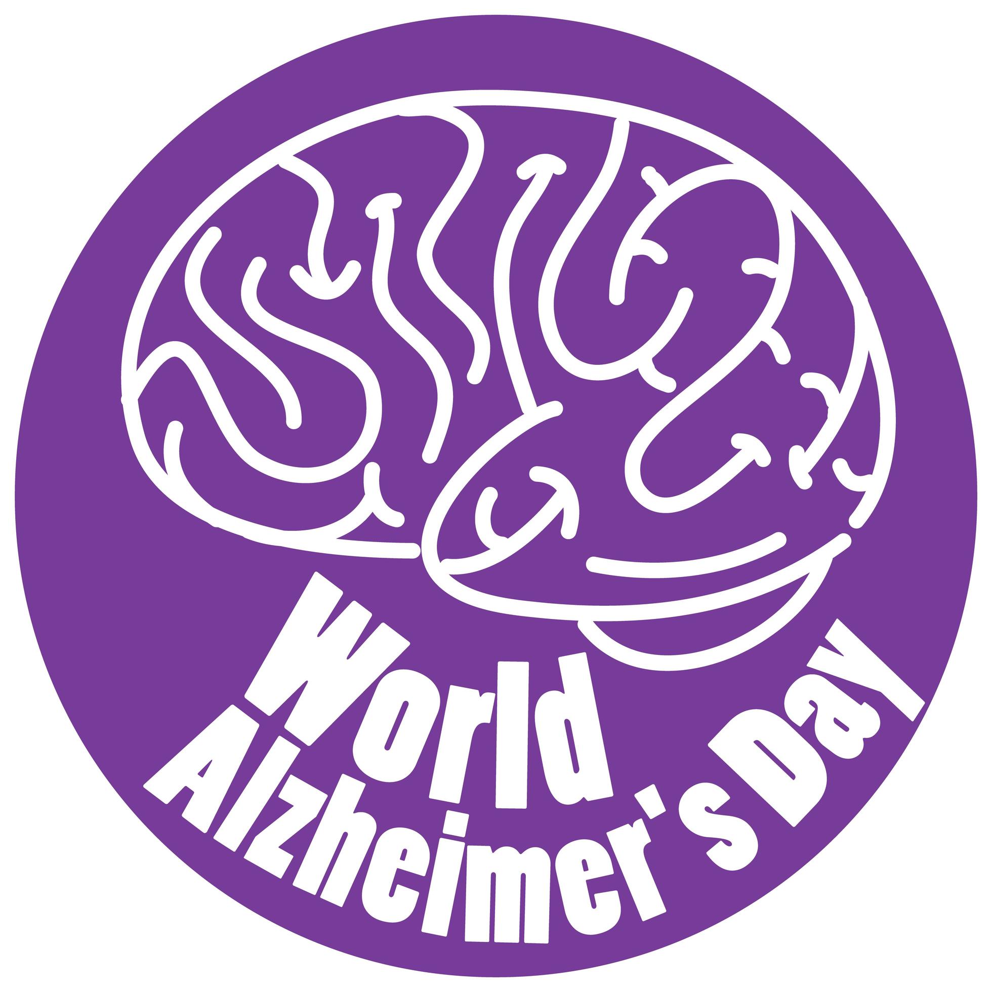 World Alzheimer's Day logo in purple with brain sign isolated on white