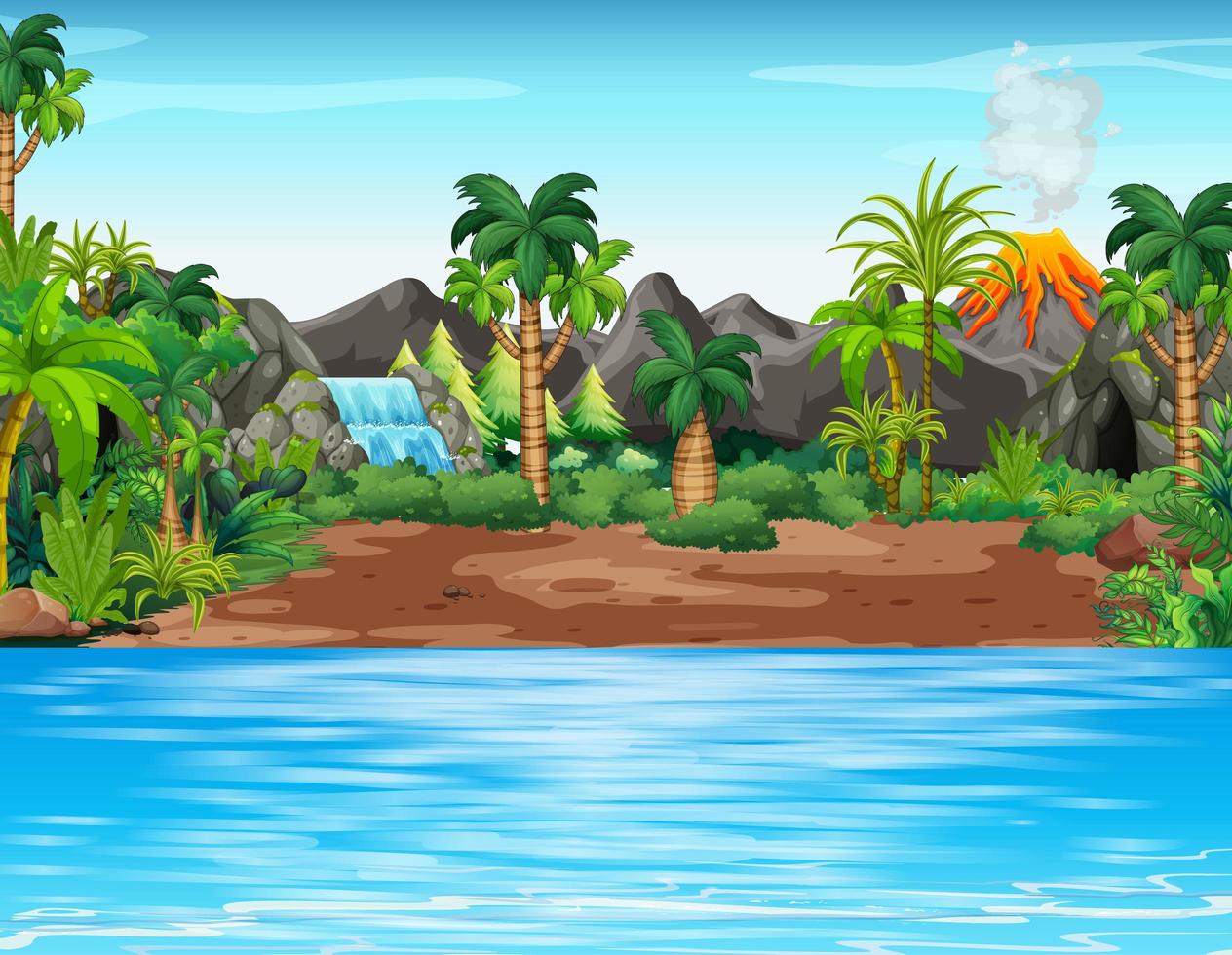 Volcanic eruption outdoor scene background vector