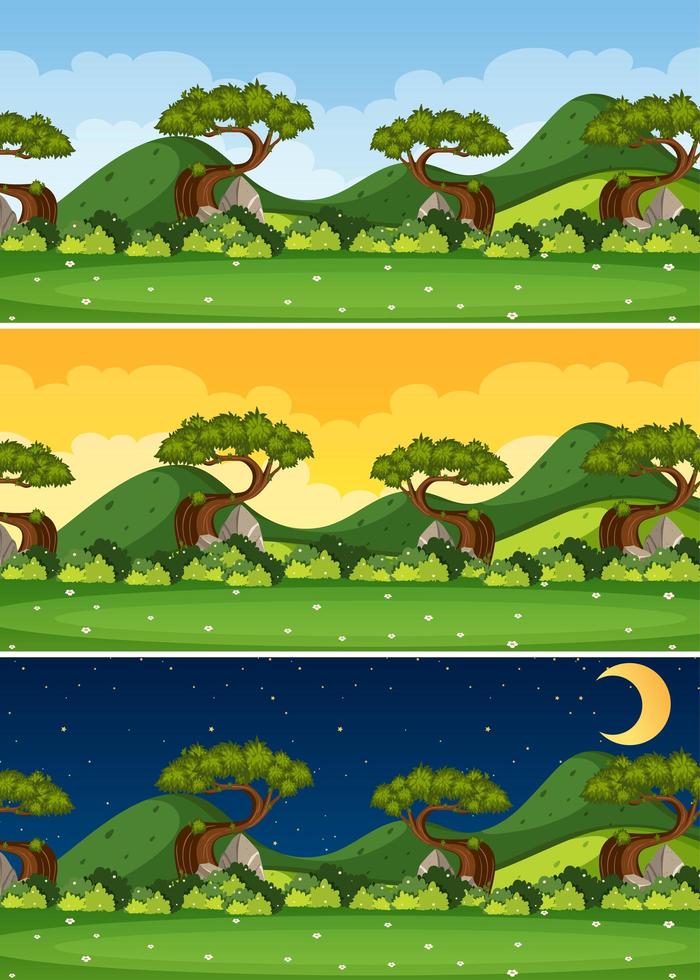 Nature landscape scene at different times of day vector