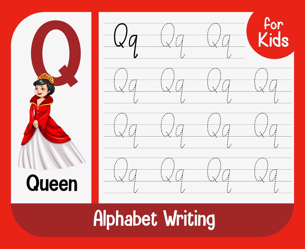 Alphabet tracing worksheet with letter and vocabulary vector