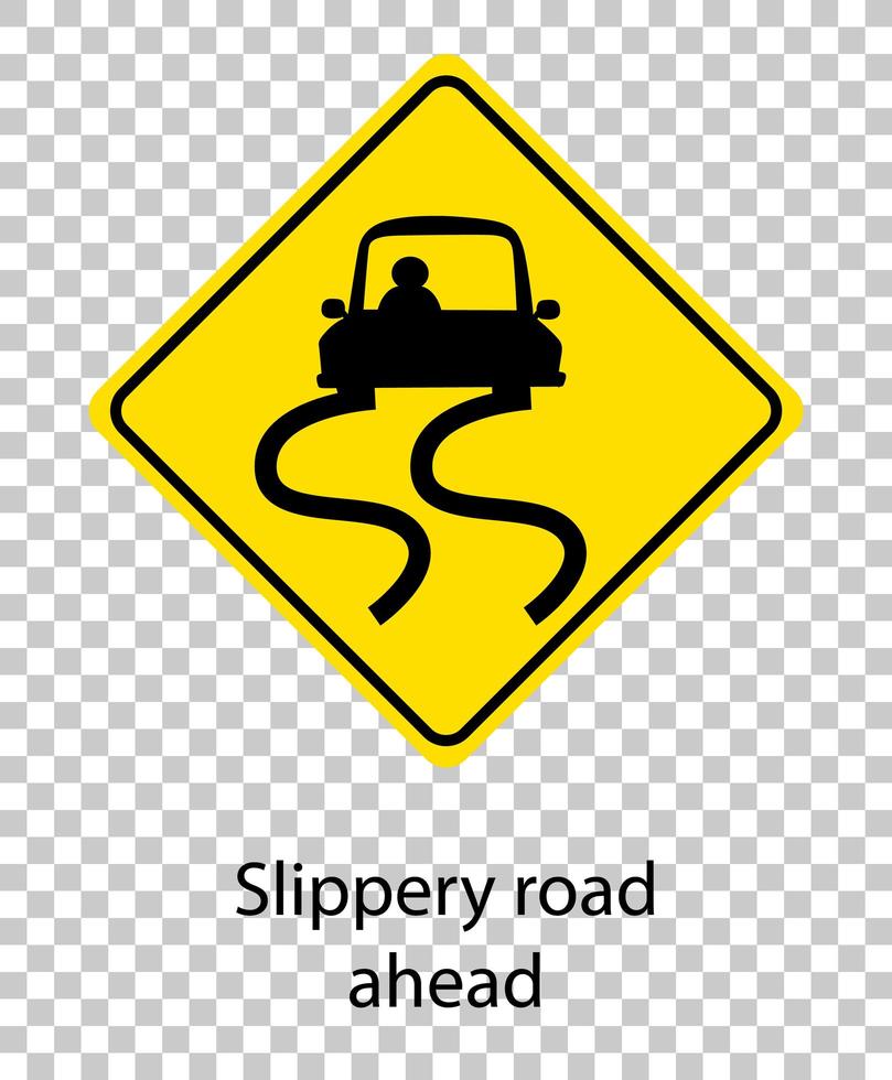 Yellow traffic warning sign on transparent background vector
