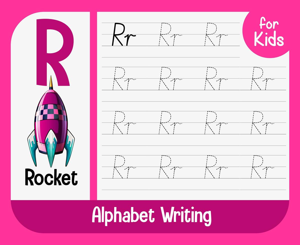 Alphabet tracing worksheet with letter and vocabulary vector