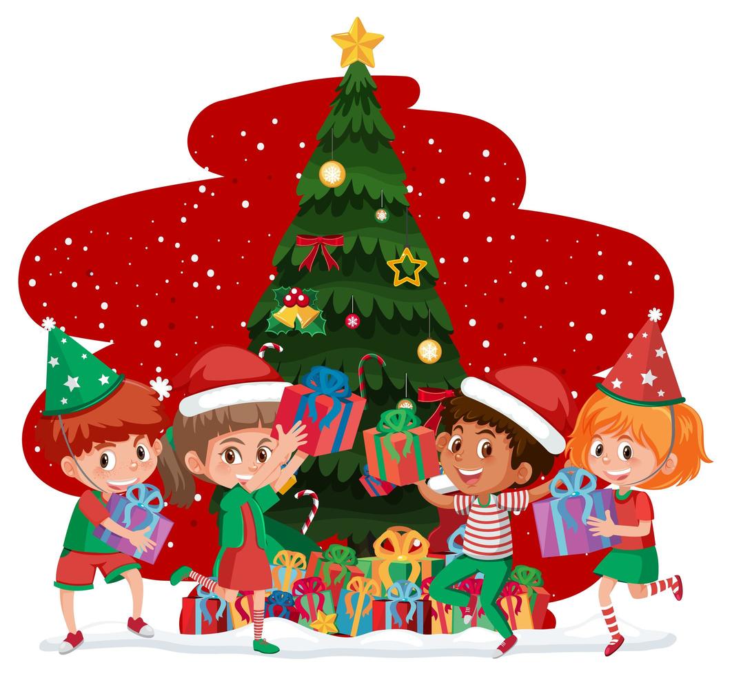 niños celebrando navidad aislado vector