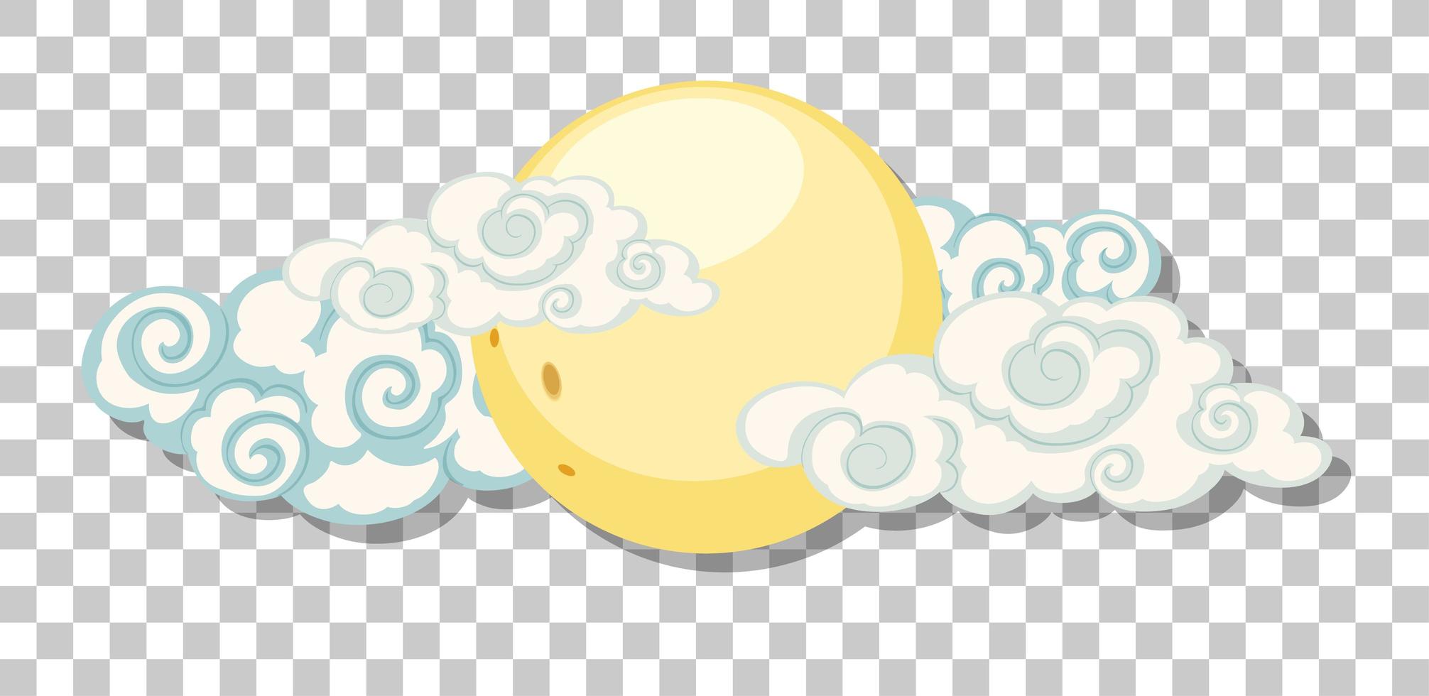 The moon with clouds in chinese style isolated on transparent background vector