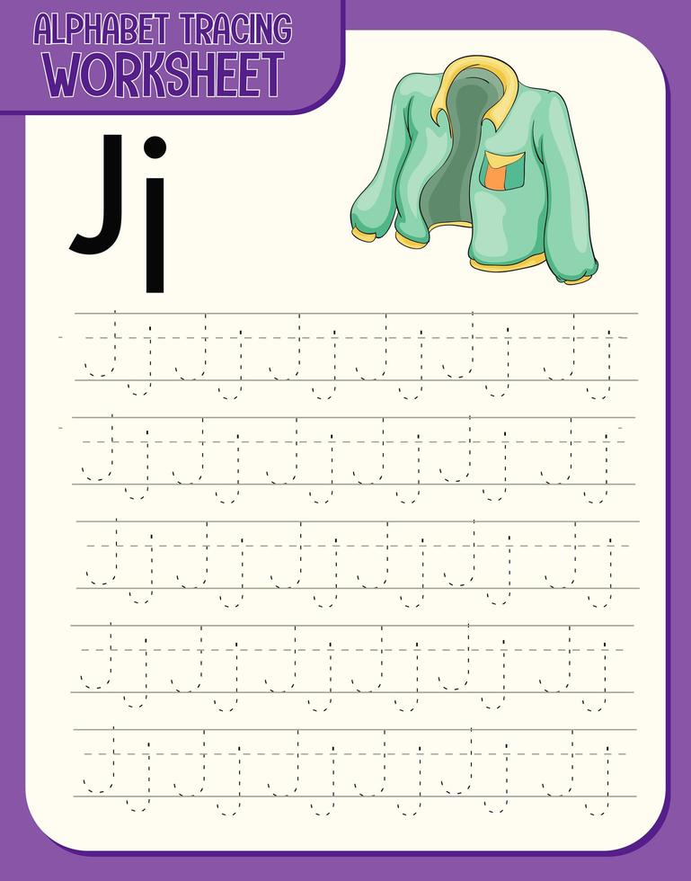 Alphabet tracing worksheet with letter J and j vector