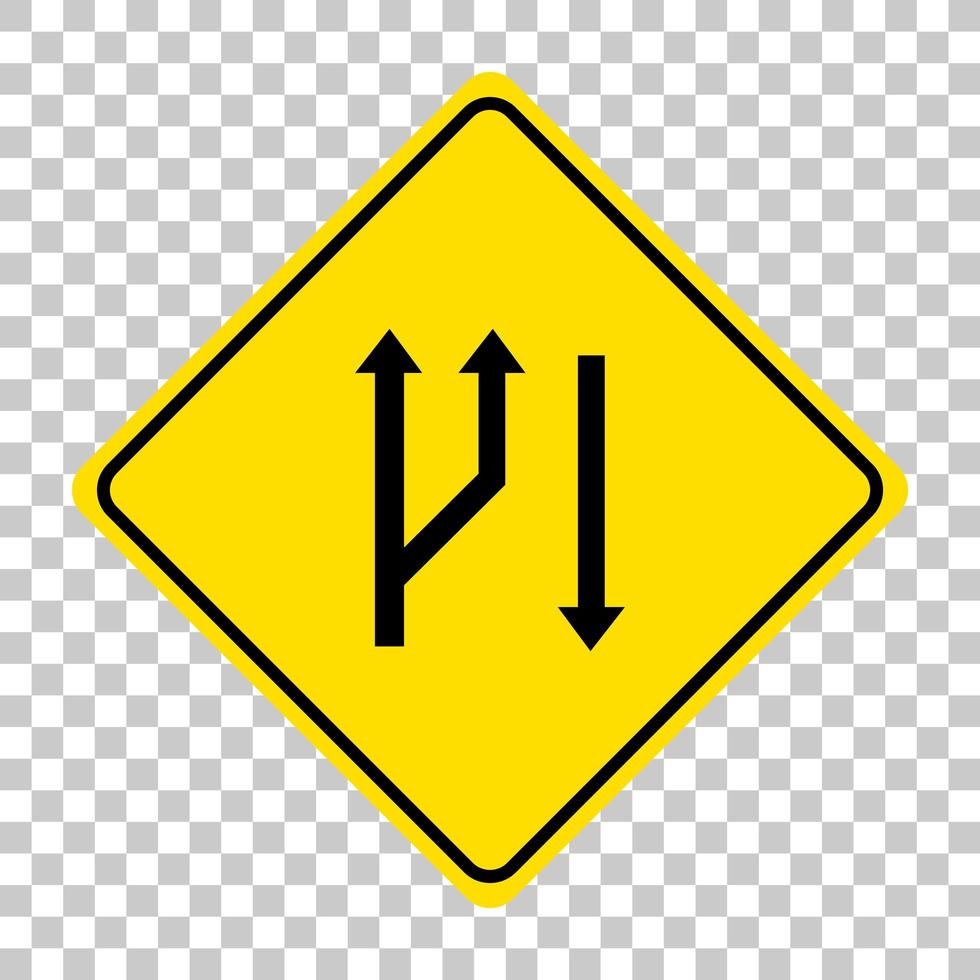 Yellow traffic warning sign on transparent background vector