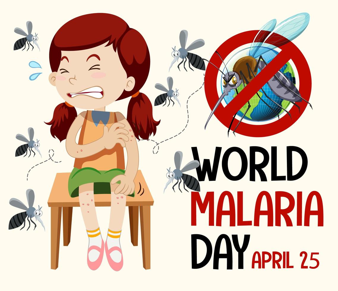 World Malaria Day logo or banner with mosquito sign vector