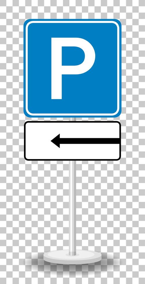 Left arrow parking sign with stand isolated on transparent background vector