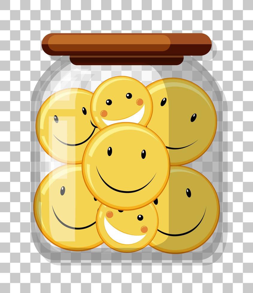 Many yellow happy icons in a jar isolated on transparent background vector