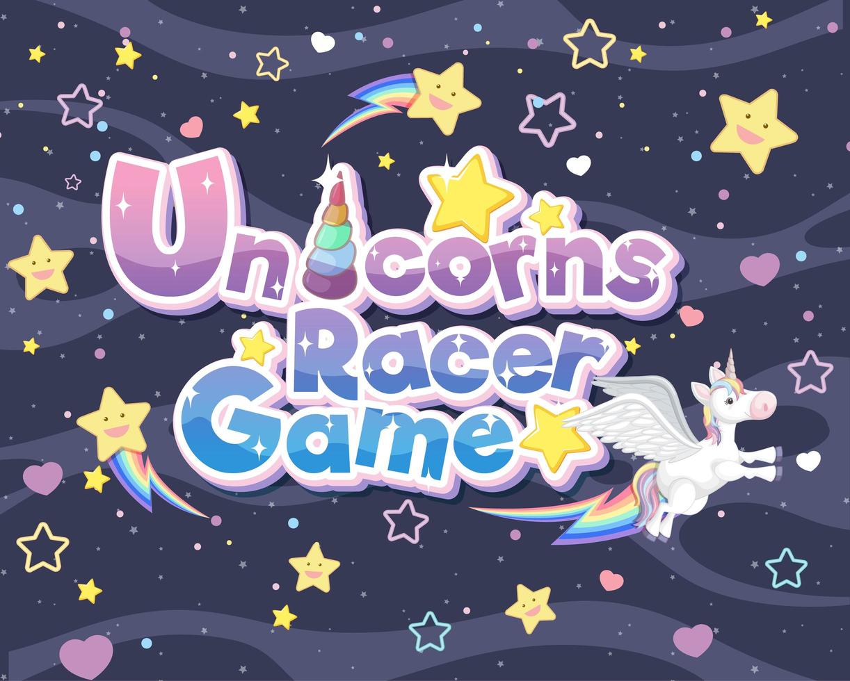 Logotipo o banner del juego de carreras de unicornios. vector
