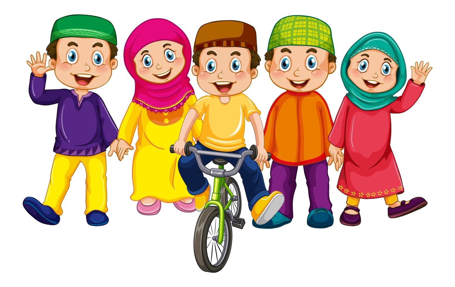Group of young children cartoon character on white background vector