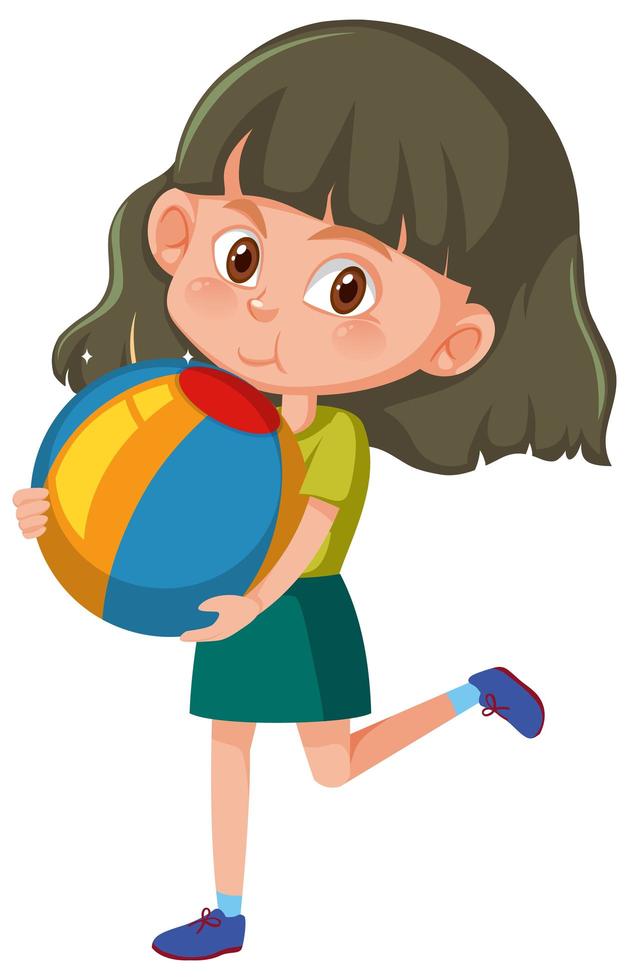 niña sosteniendo pelota de playa personaje de dibujos animados aislado sobre fondo blanco vector
