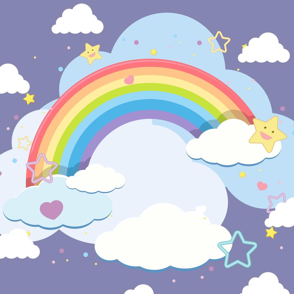 Blank cloud with rainbow in the sky on blue background vector