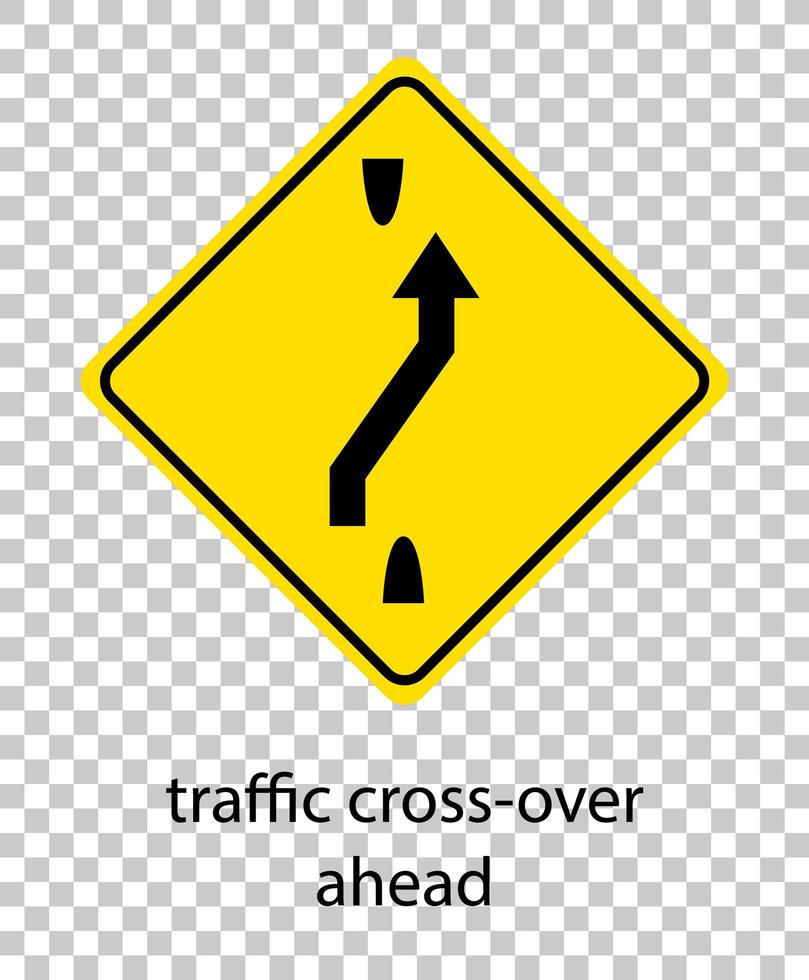 Yellow traffic warning sign on transparent background vector