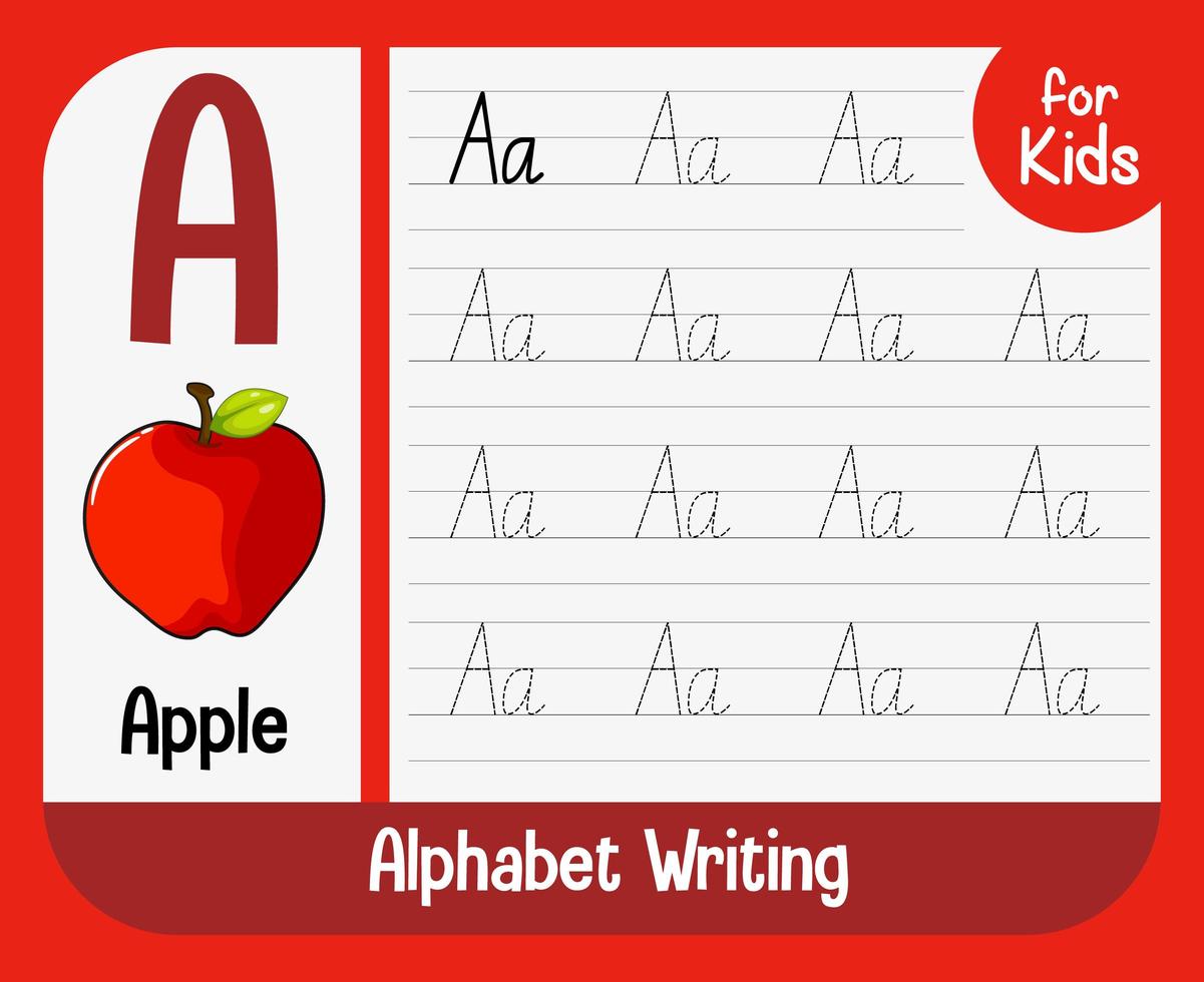 Alphabet tracing worksheet with letter and vocabulary vector