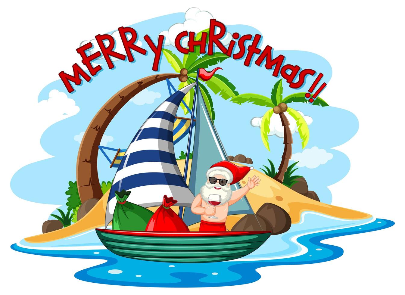 Santa Claus on the beach island for Summer Christmas vector