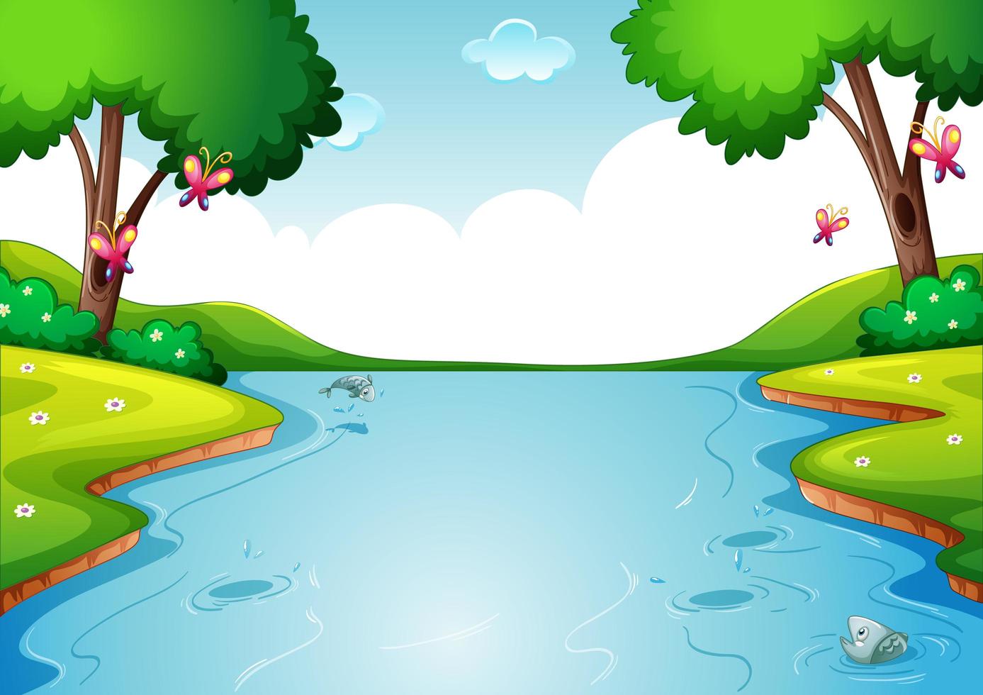 Blank river in forest nature scene background vector