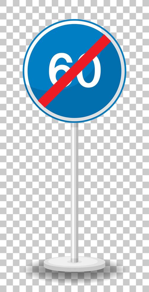 Blue minimum speed limit 60 road sign with stand isolated on transparent background vector