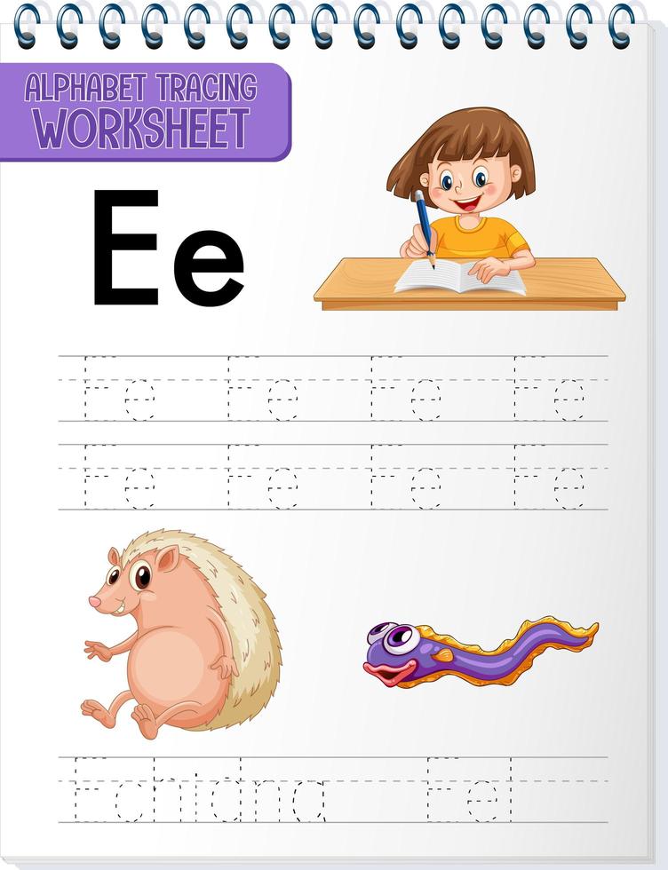 Alphabet tracing worksheet with letter and vocabulary vector