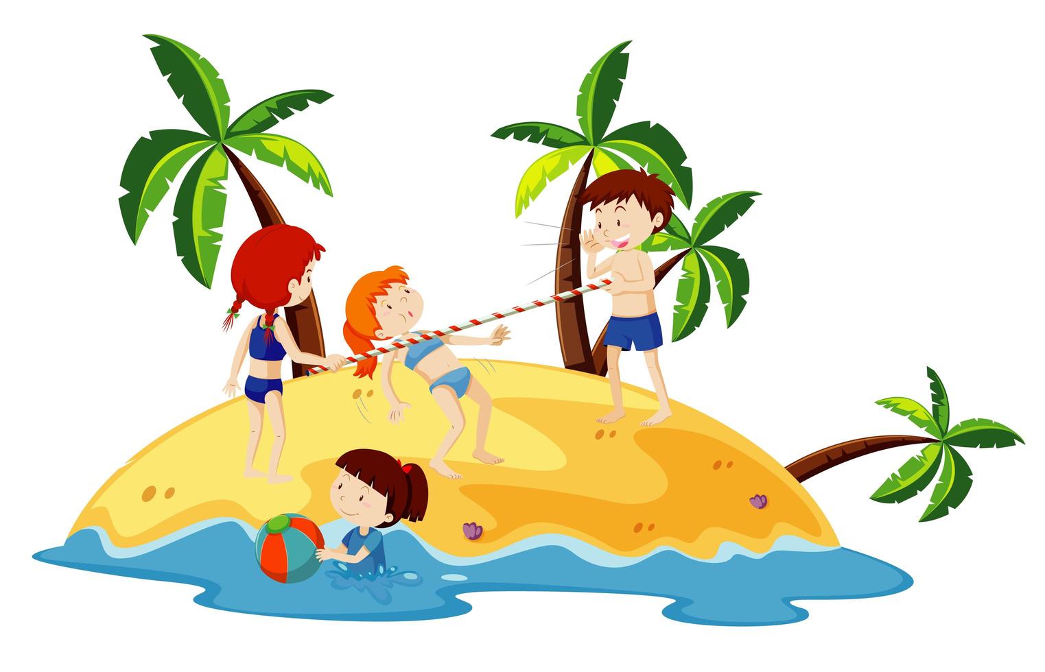 Ocean scene with people having fun on the beach vector