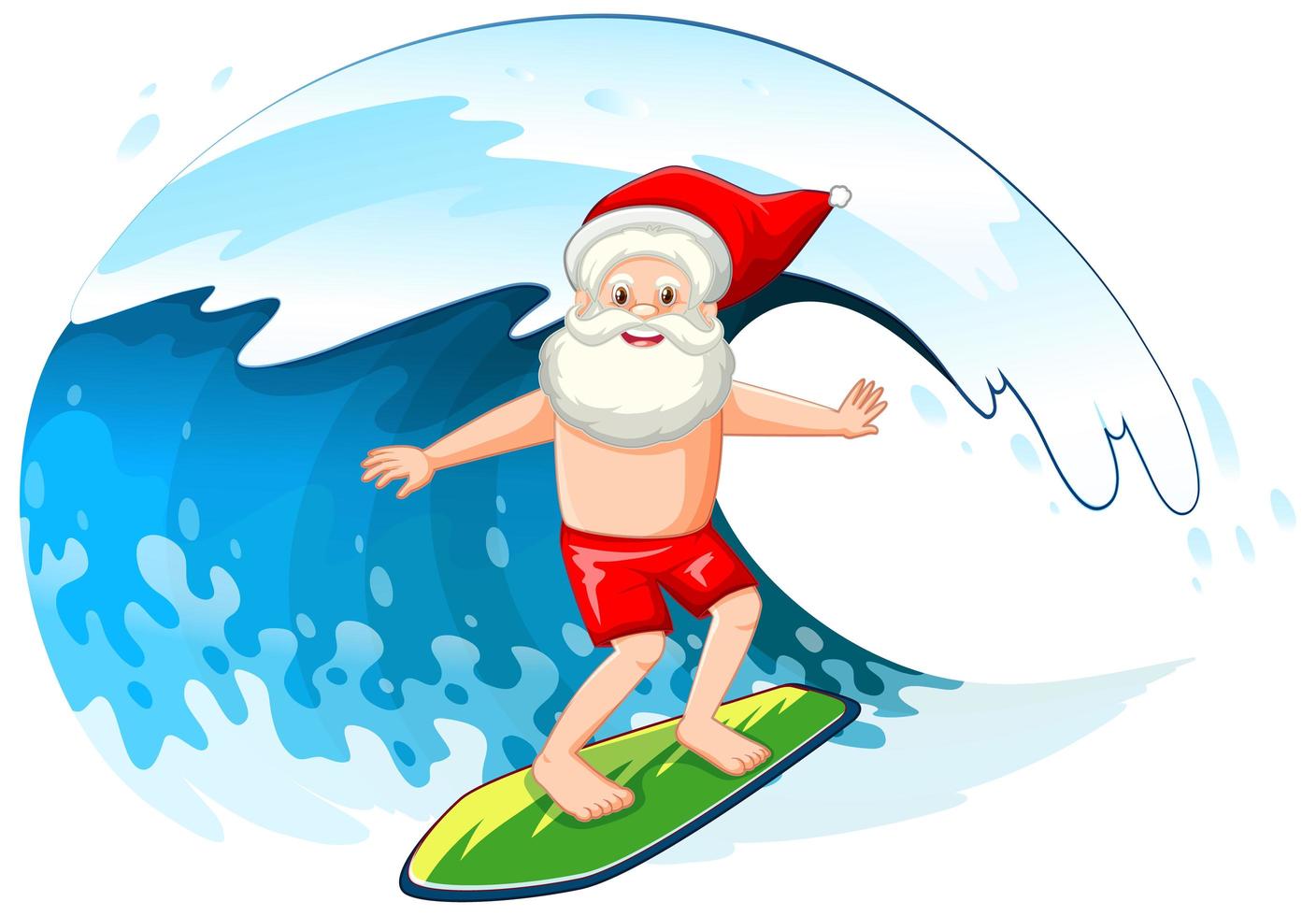 santa claus surfeando en las olas del océano para el verano navidad vector