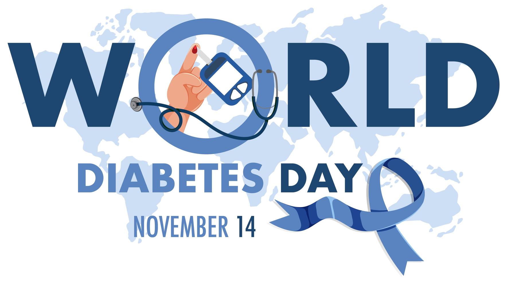 logotipo del día mundial de la diabetes o banner con el mundo en el mapa vector