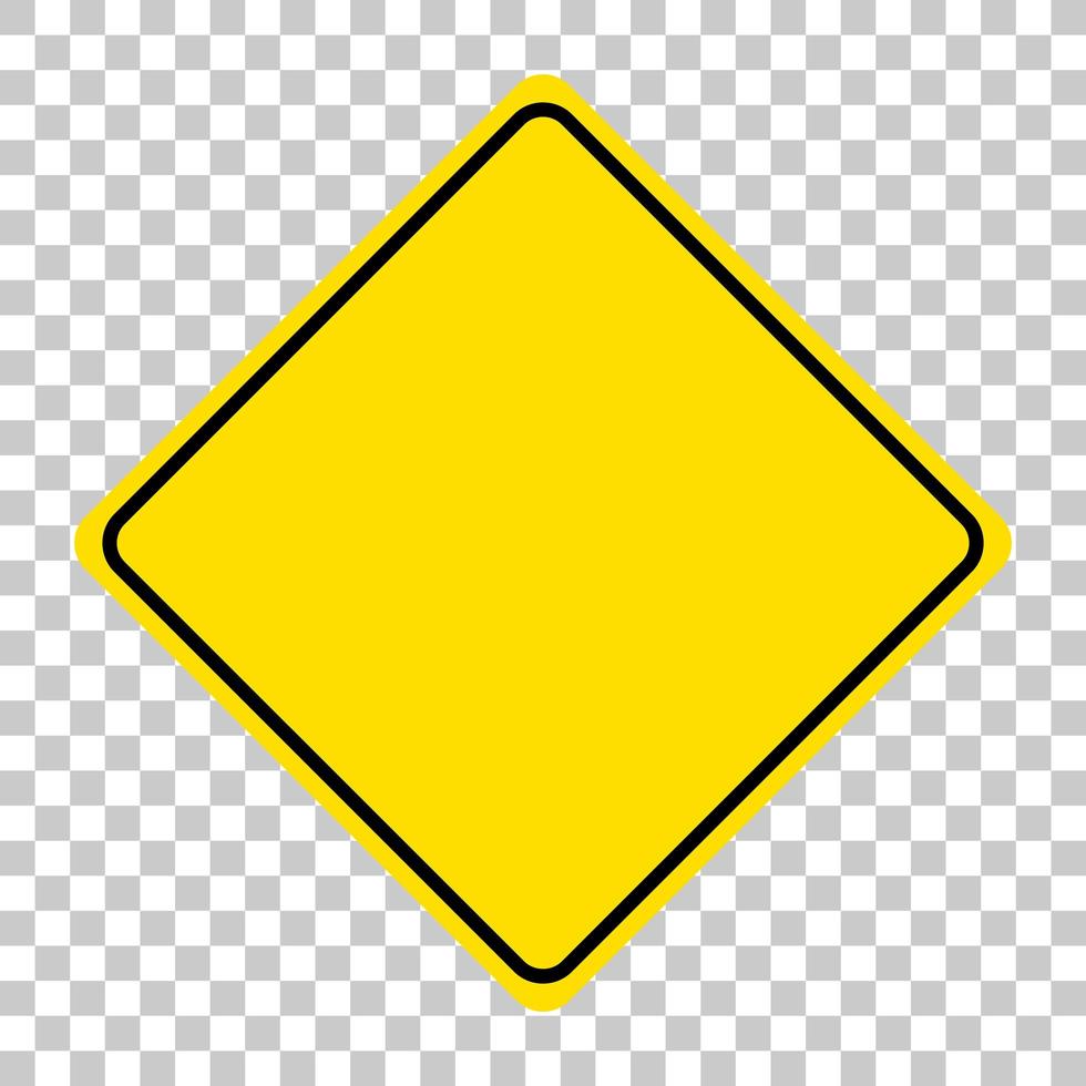 Yellow traffic warning sign on transparent background vector