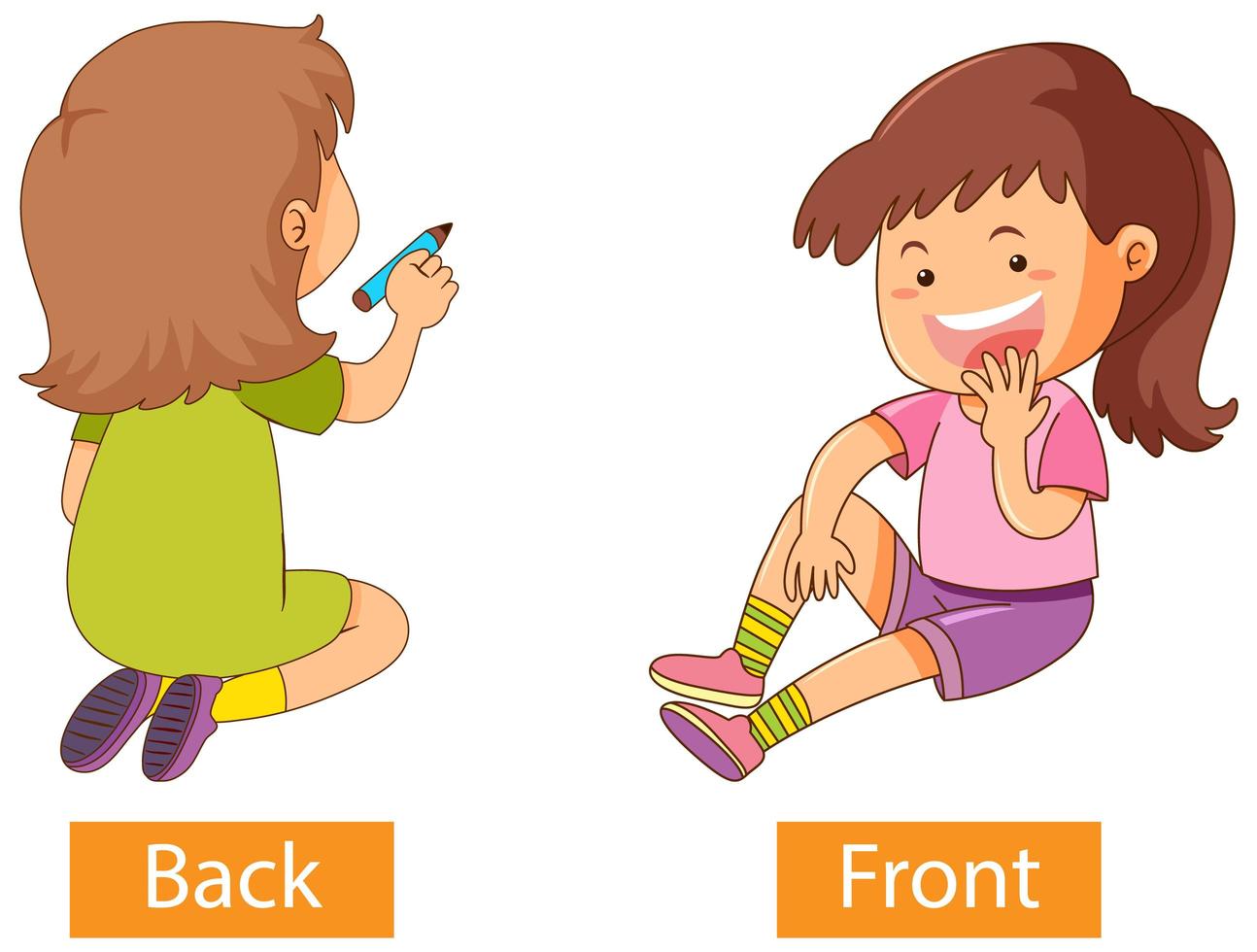 Opposite preposition words with back and front vector