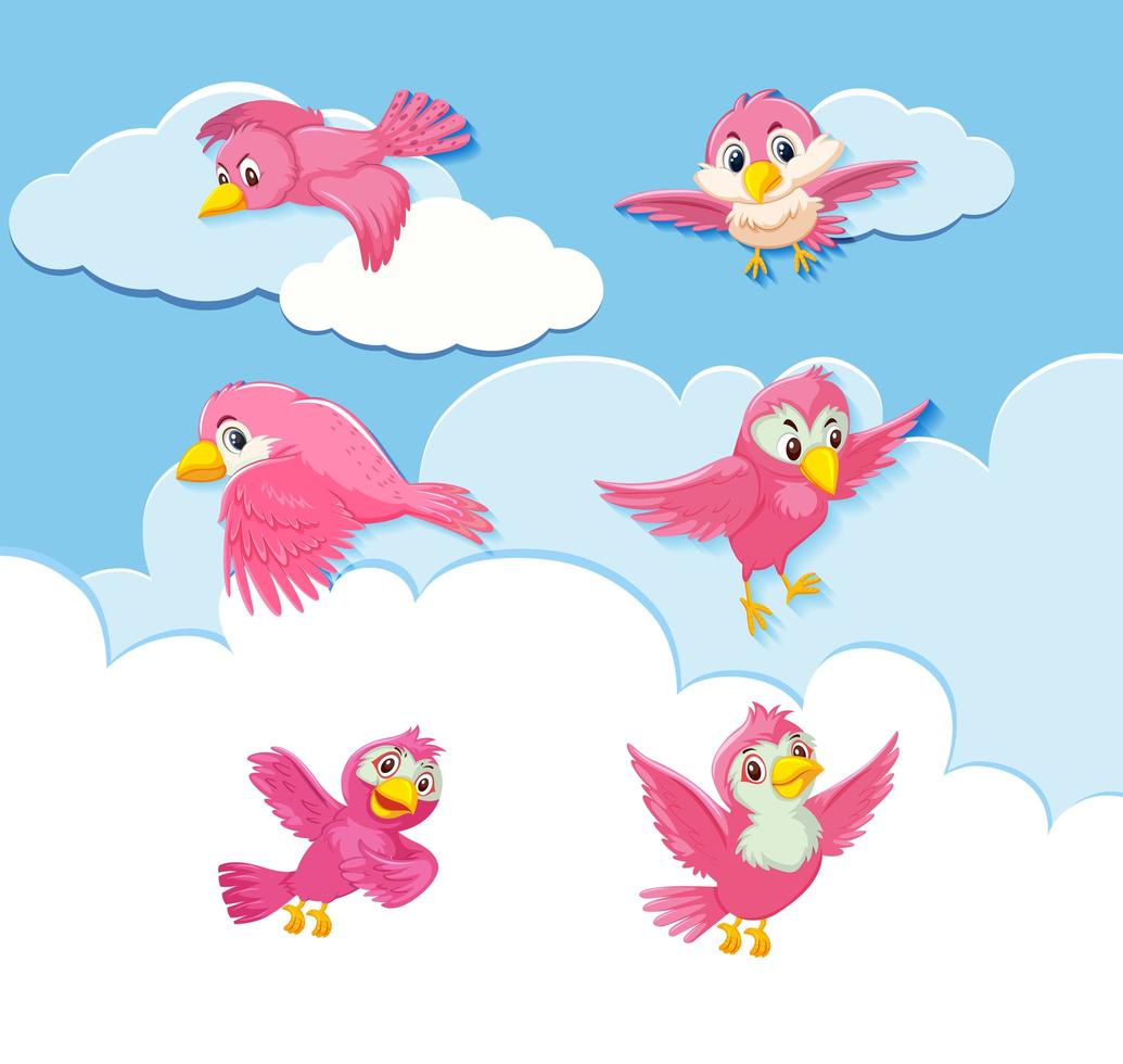 Set of bird character on sky background vector