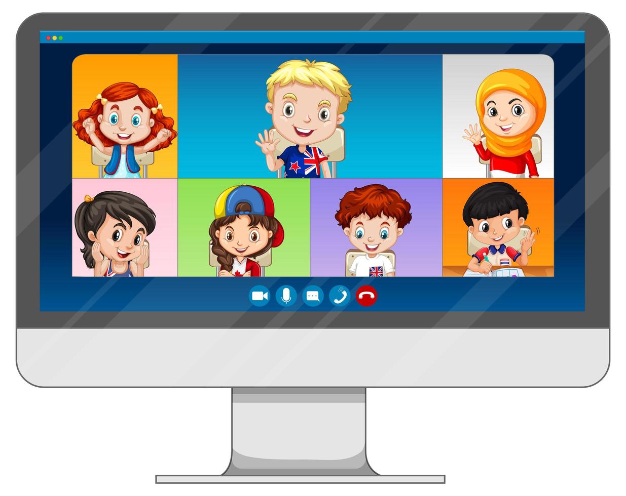 Student video chat online screen on computer screen on white background vector