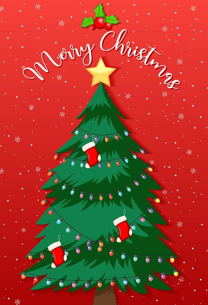 Decorated christmas tree with merry christmas text vector