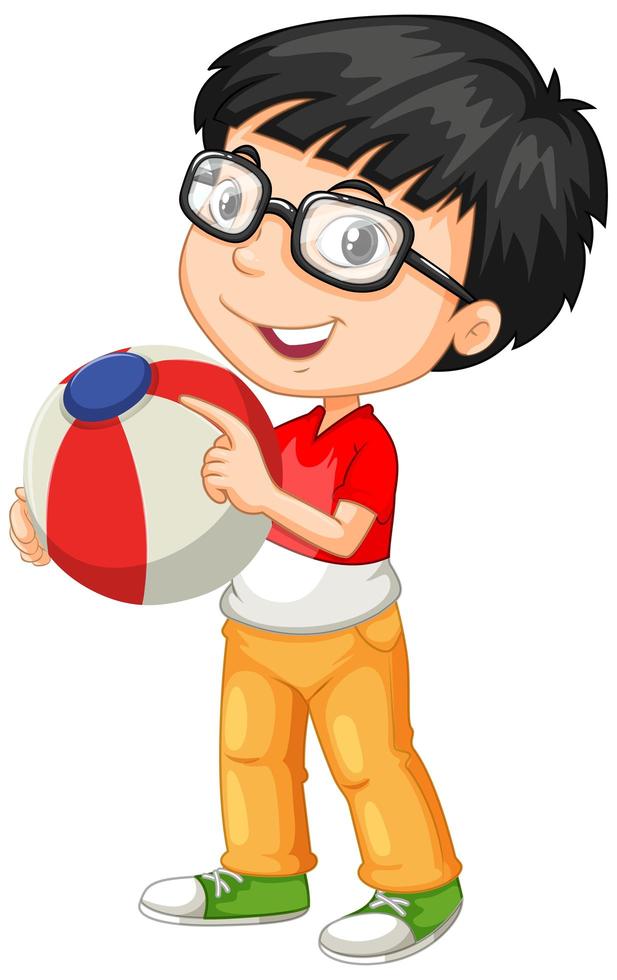 Nerdy boy wearing glasses holding color ball vector