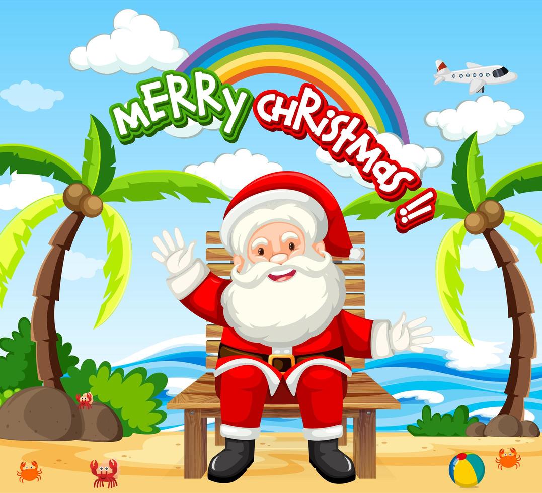 Santa Claus cartoon character in beach summer theme scene vector