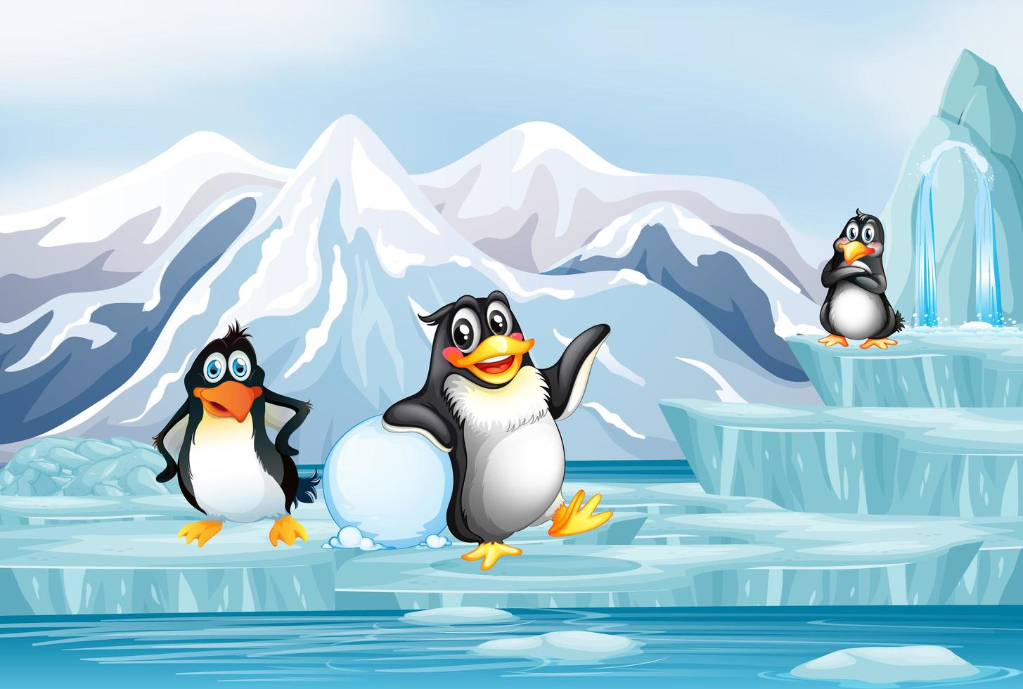 escena con pingüinos en el hielo. vector