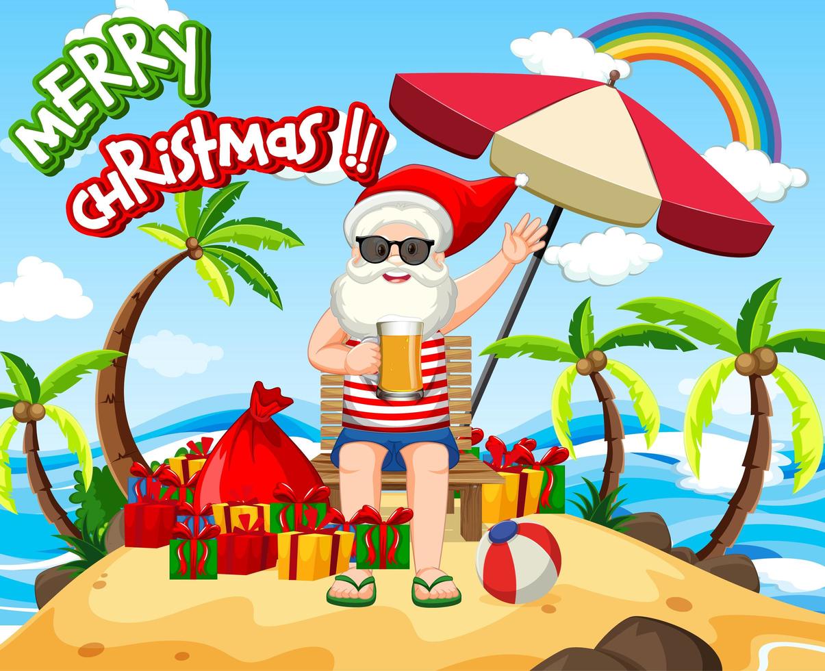 Santa Claus on the beach island for Summer Christmas vector
