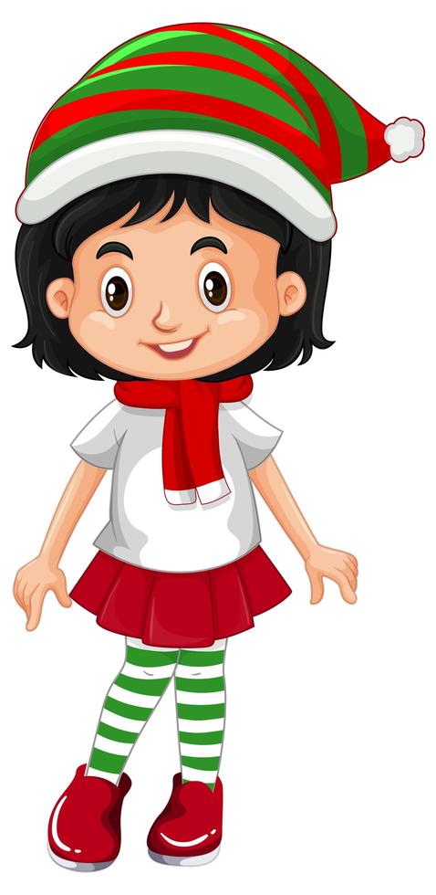 Cute girl wearing Christmas costumes cartoon character vector