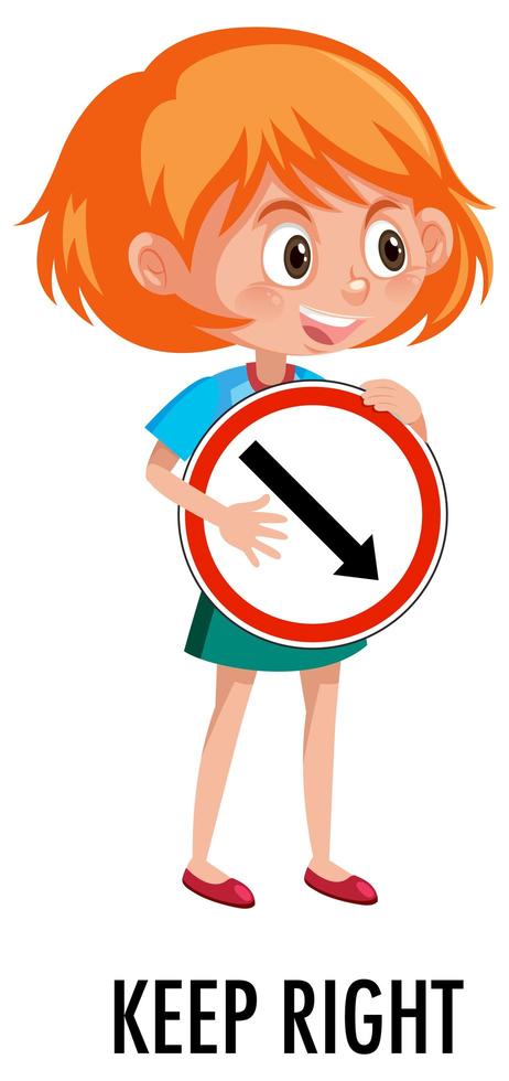 Girl holding traffic sign isolated on white background vector