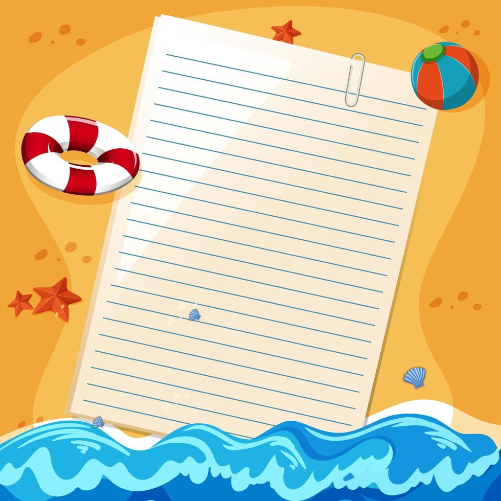 Blank paper note template summer theme vector