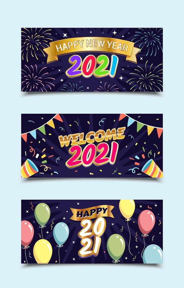 Happy New Year 2021 Greetings Banner Templates vector